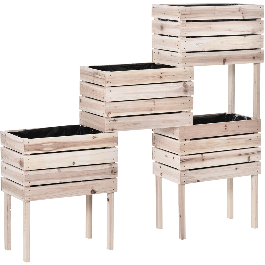 Outsunny Hochbeet aus Tannenholz, 4-teilig Natur