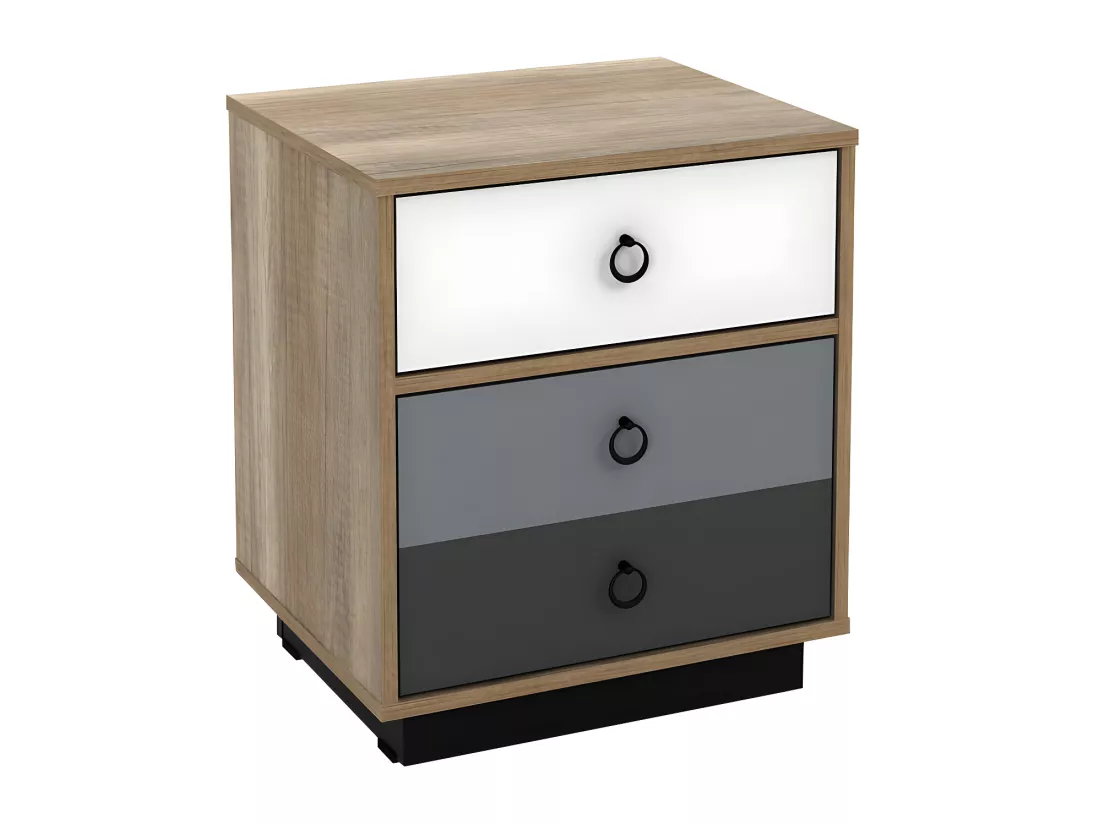 Lot de 2 tables de chevet - 1 tiroir et 1 porte - Coloris : Naturel, blanc et gris - KRYPTON