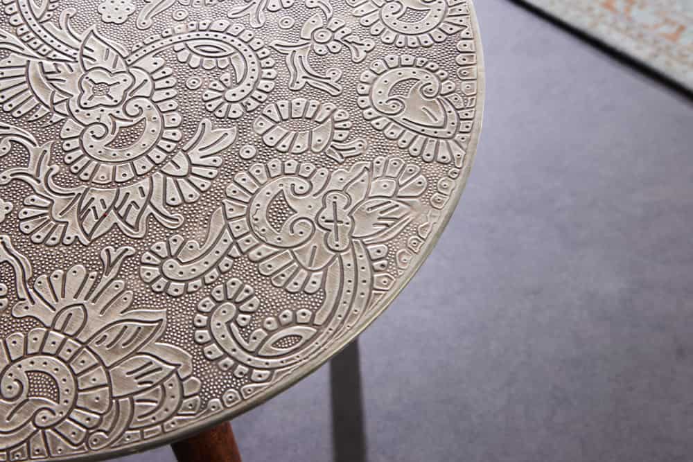 Design Beistelltisch ALCAZAR 50cm antik silber Metall Mangoholz Handarbeit rund