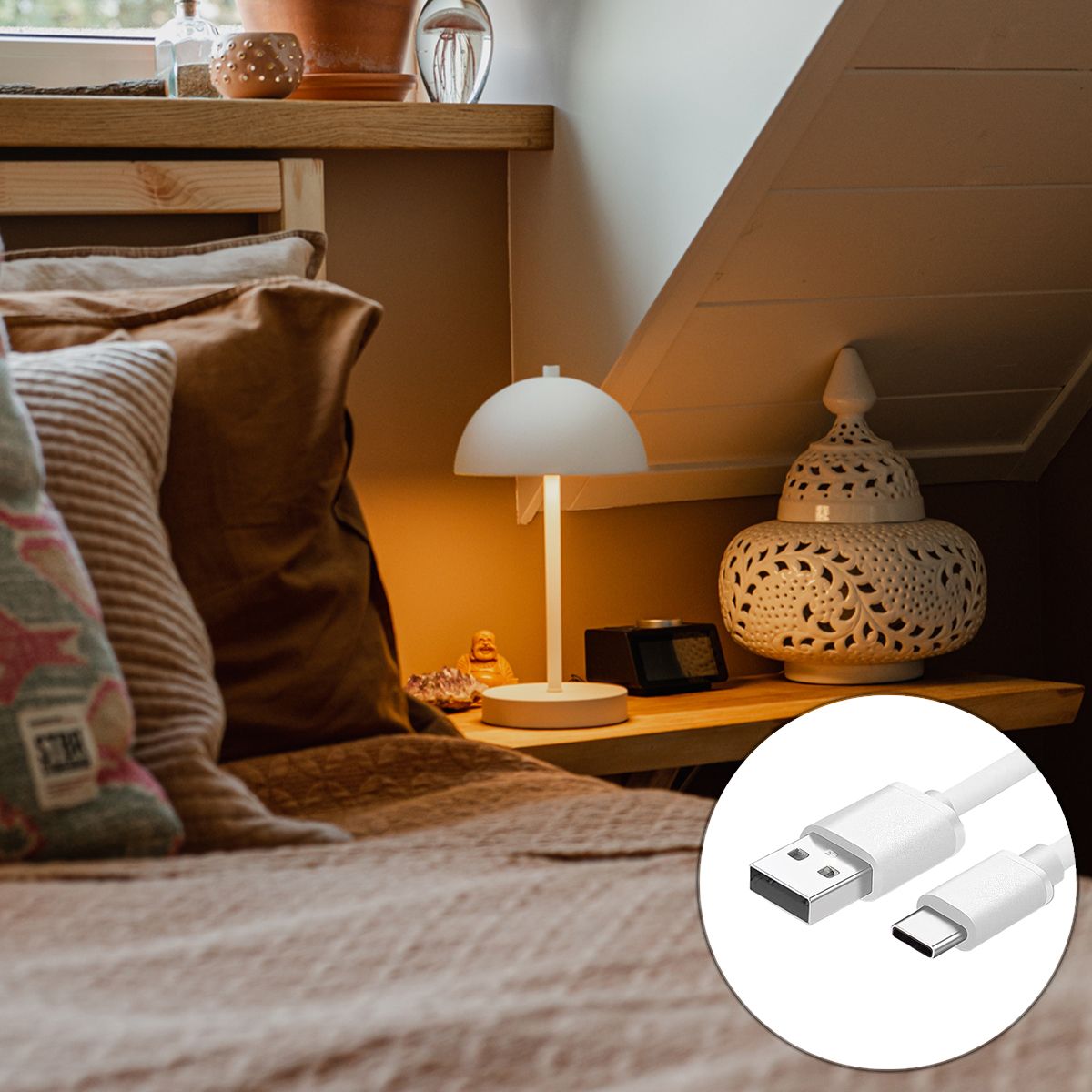 Buiten tafellamp mushroom wit oplaadbaar 3-staps dimbaar - Keira
