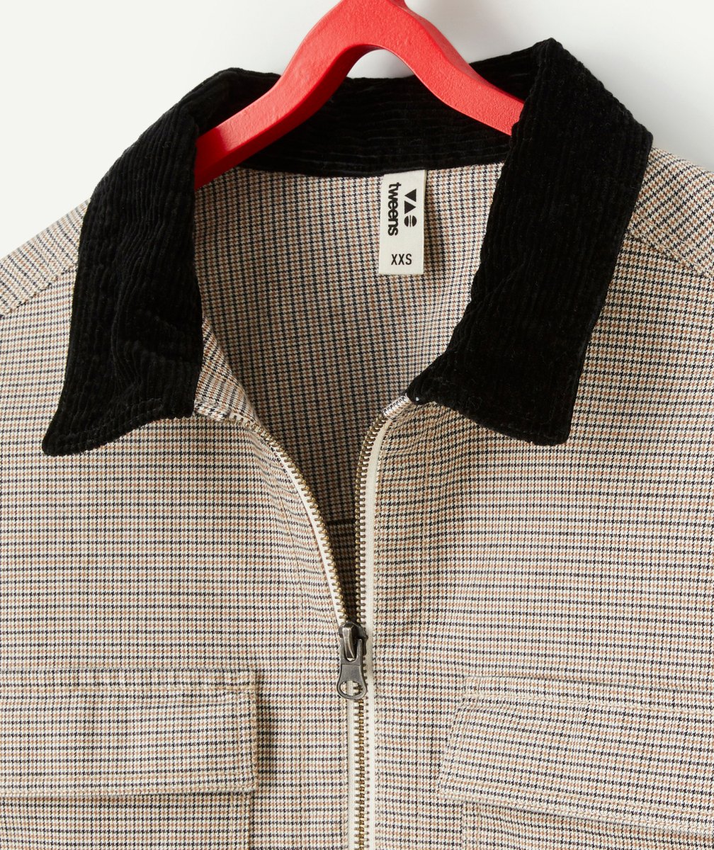 VESTE MANCHES LONGUES GARÇON IMPRIMÉ PIED-DE-POULE ET COL EN VELOURS NOIR
