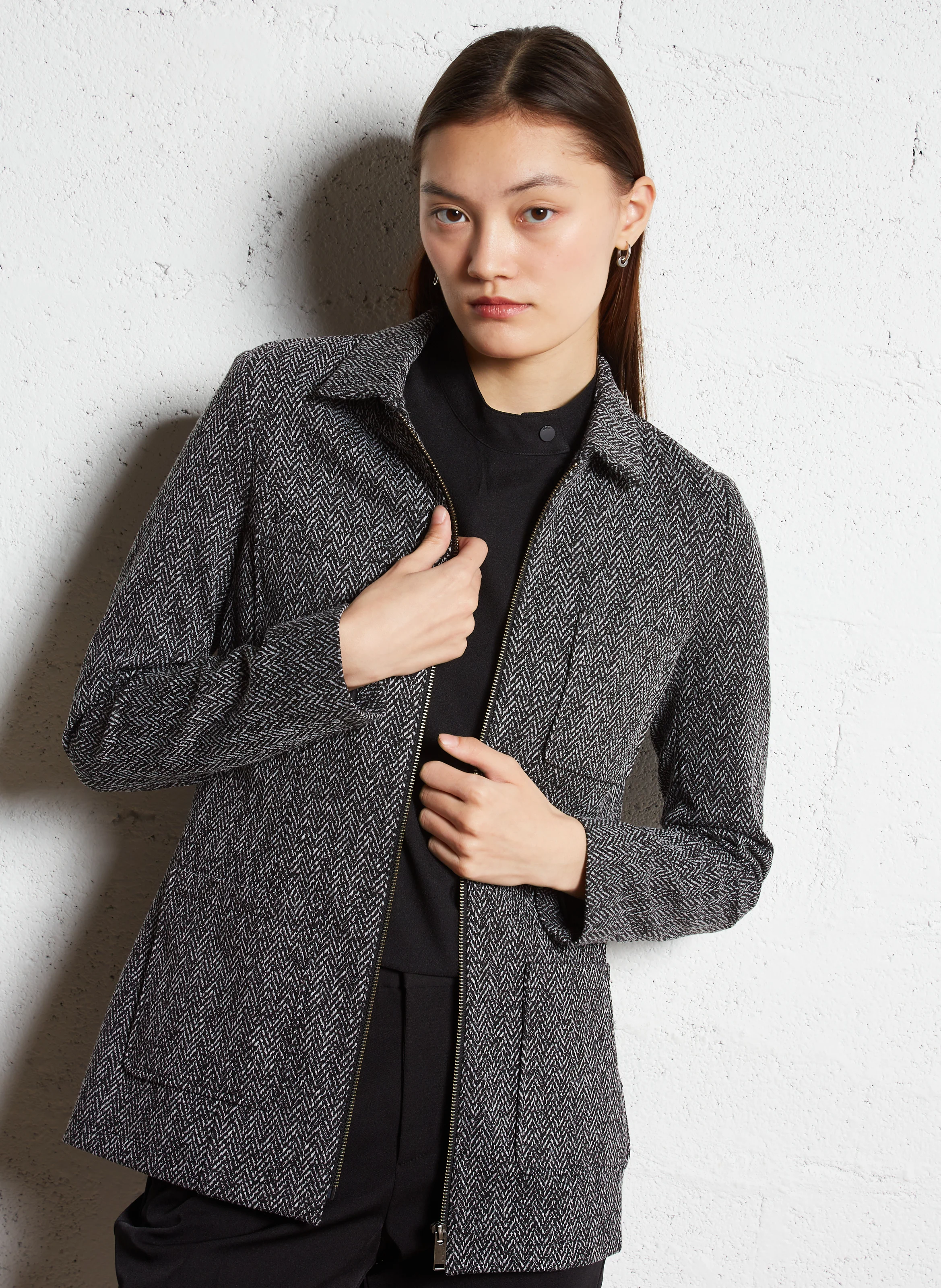 Veste cintrée à chevrons| Gris