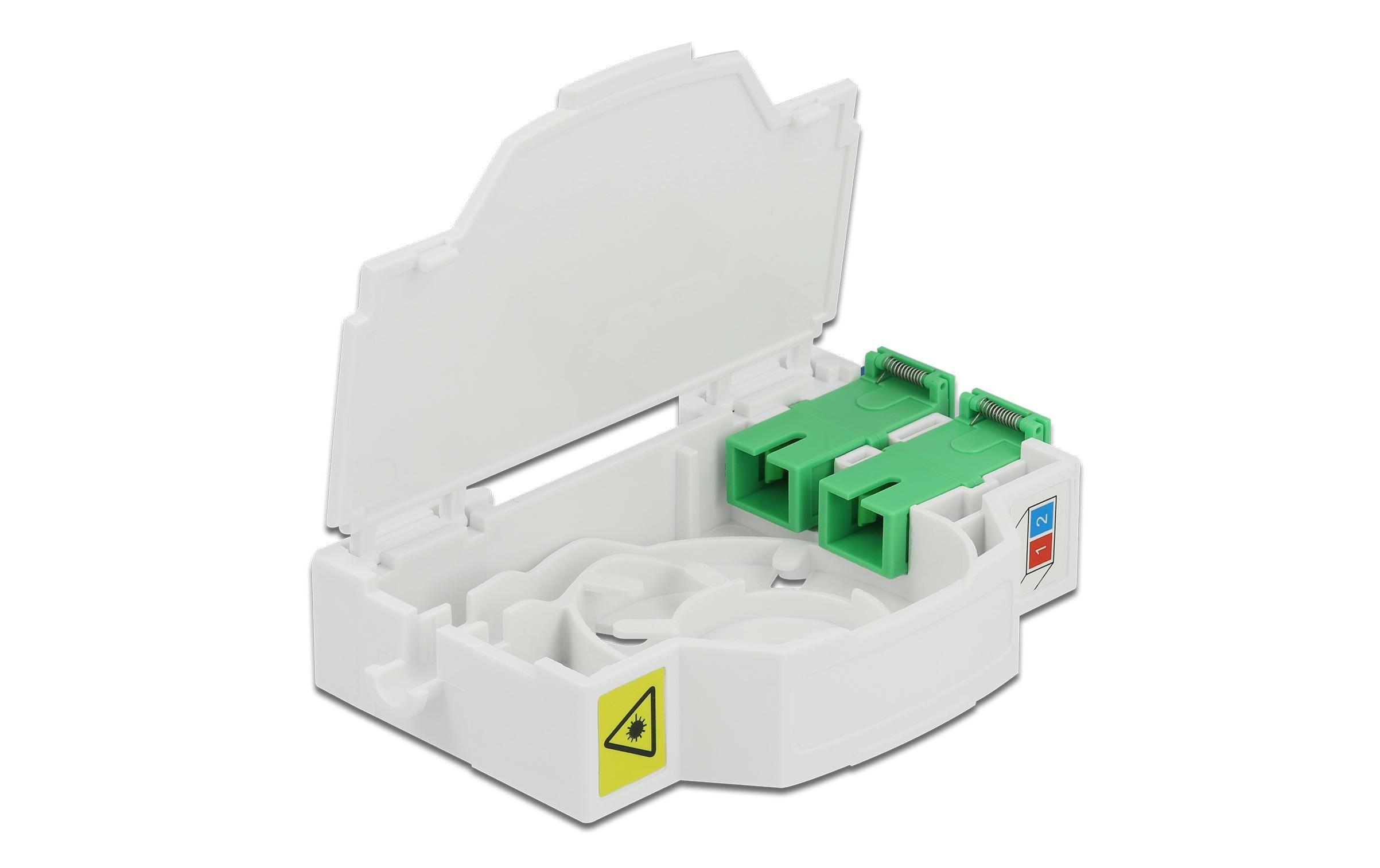 LWL Anschlussdose für Hutschiene 2x SC/LC weissDelock LWL Anschlussdose für Hutschiene 2 x SC Simplex oder LC Duplex