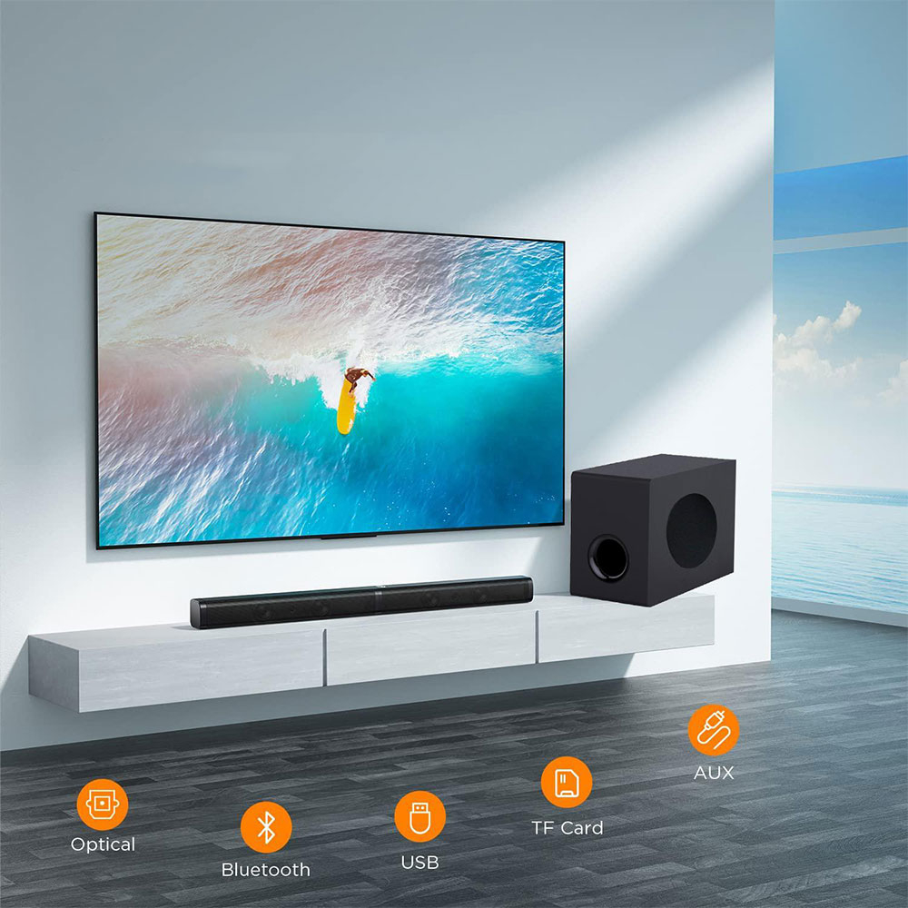 (2er Set) 80W Bluetooth Stereo Soundbar Heimkino TV Lautsprecher   1x Subwoofer / USB / Aux-In / Coax-In   Fernbedienung - Schwarz