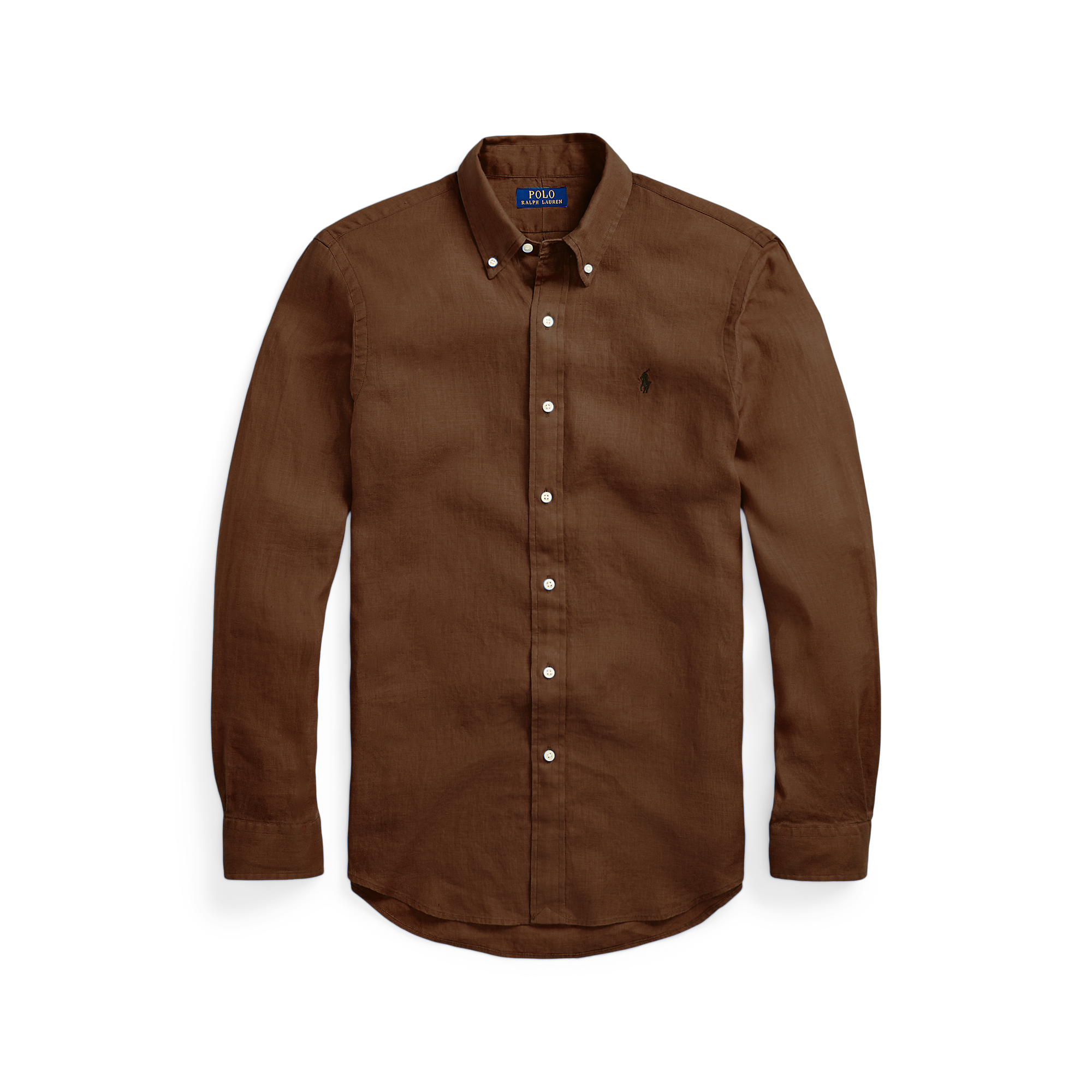 Chemise col américain regular-fit en lin | Marron