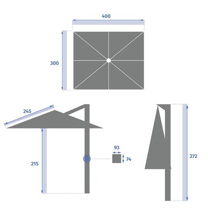 Parasol déporté rectangulaire MELHIA Anthracite avec LED
