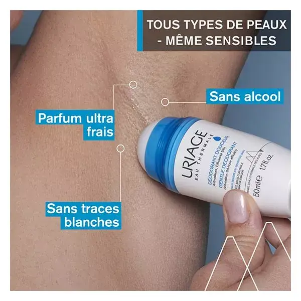Desodorante anti-odor suave Uriage, sem sal de alumínio, para pele sensível, 50ml