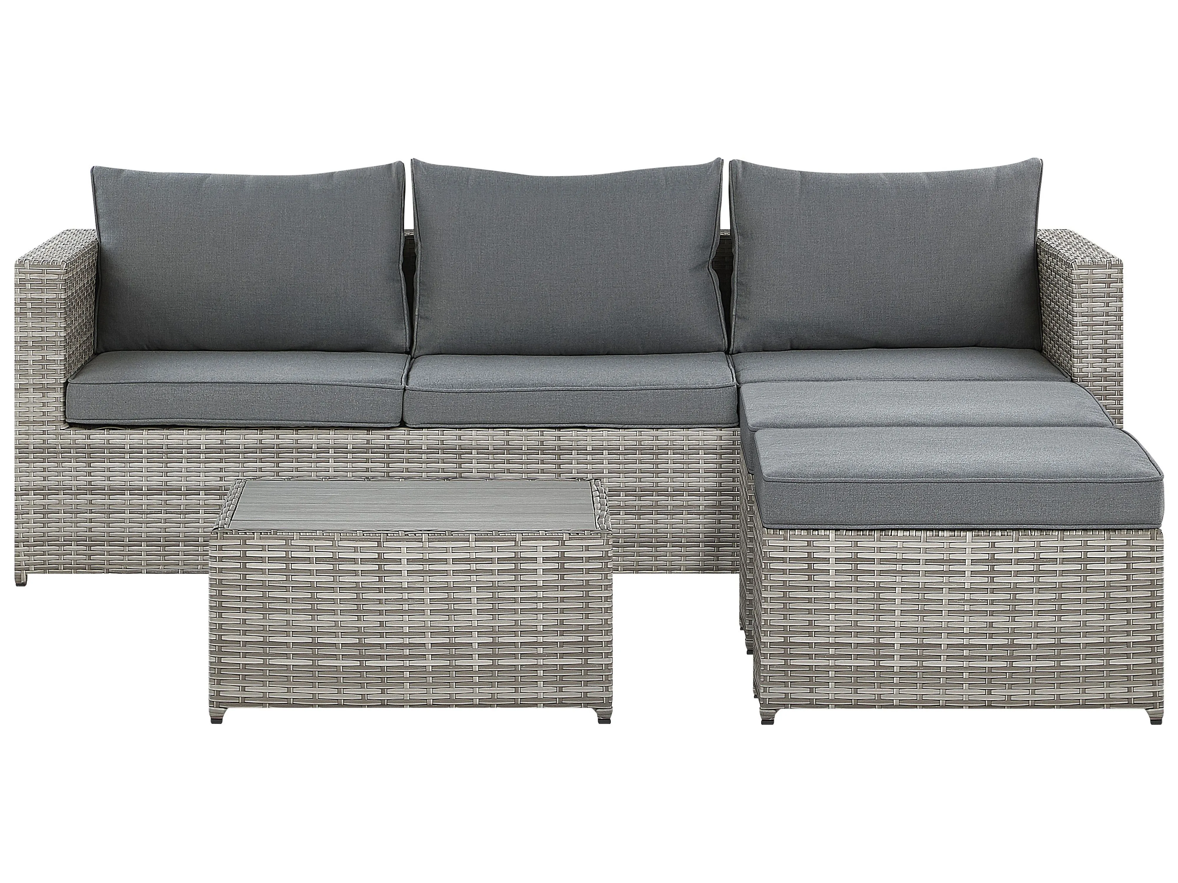 Tuin hoekloungeset met tafel 5-zits SABBIA rechtszijdig modulair PE rotan Lichtgrijs