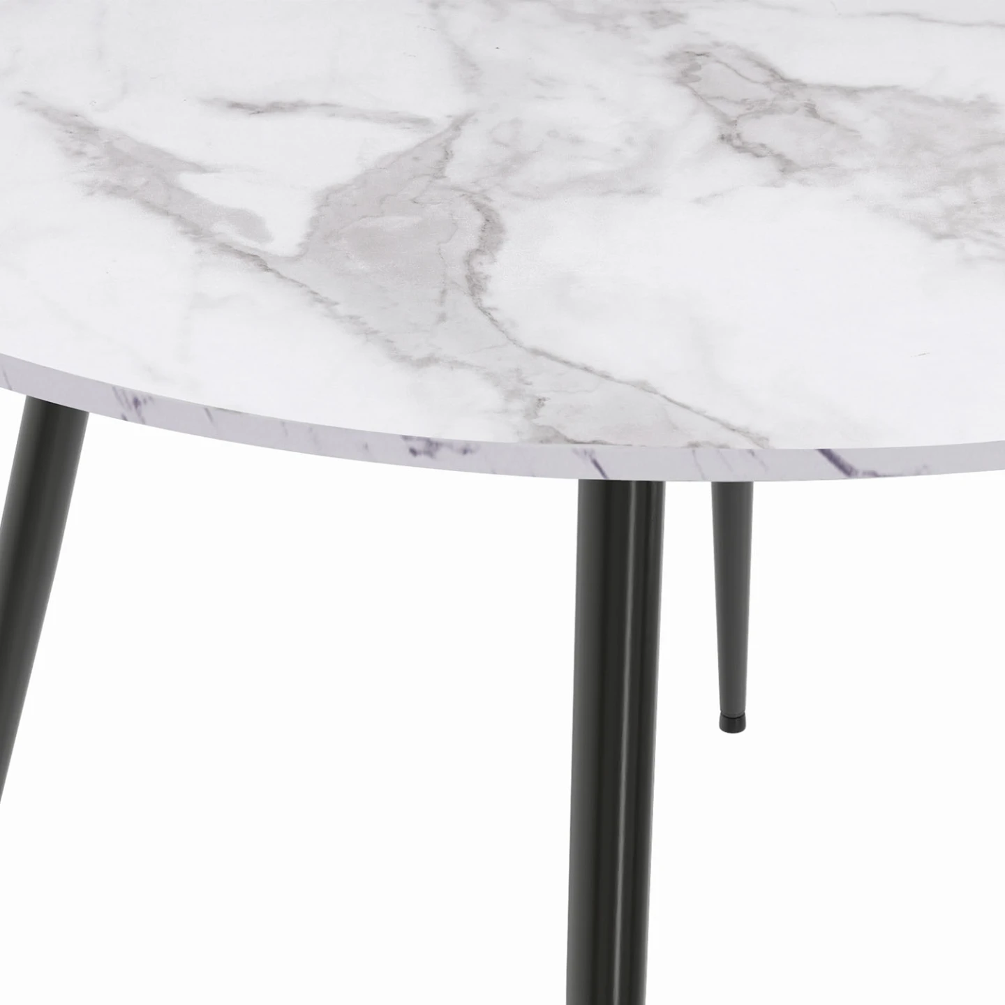 Table à manger ronde AMELIA 4 personnes effet marbre blanc ALASKA pieds métal noir 110 cm