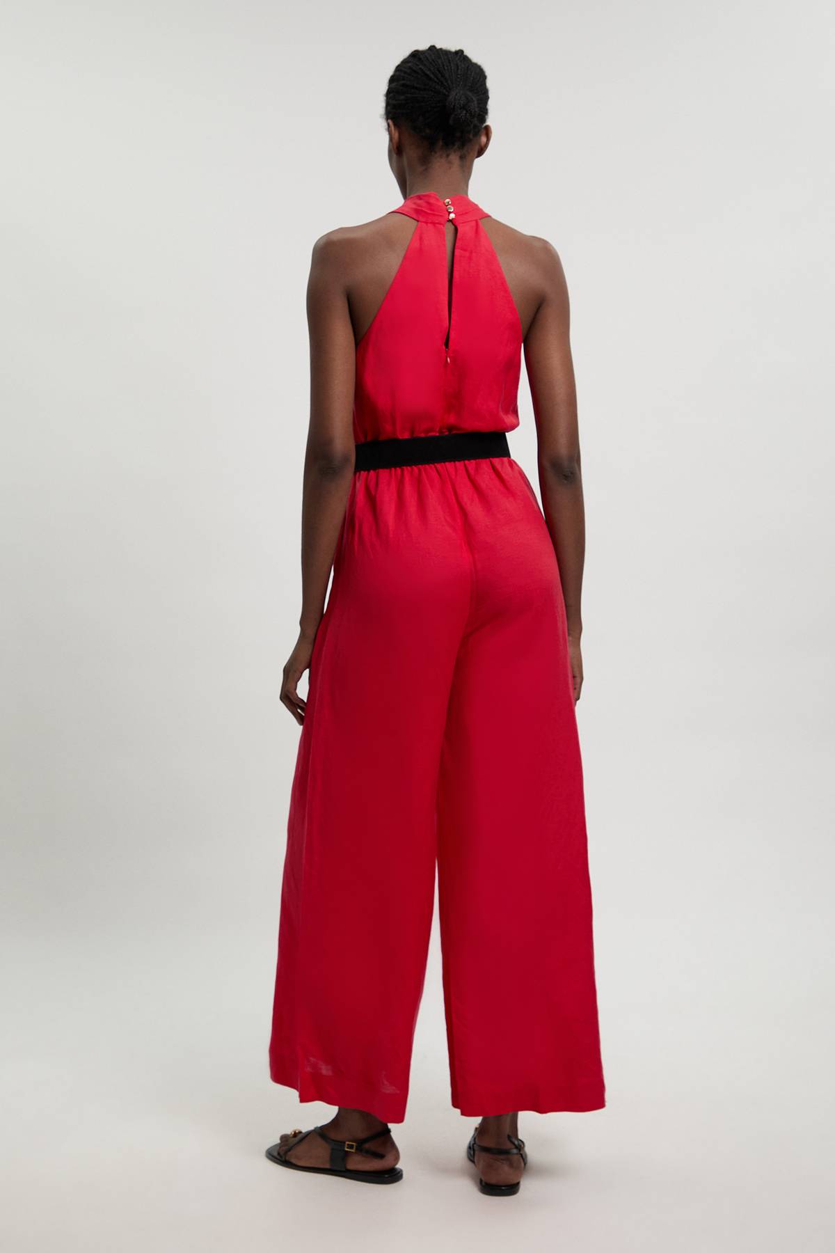 KarenMillen Combinaison-pantalon Tissée Dos Nu À Col Licou En Viscose Et Lin Avec Ceinture
