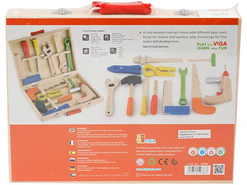 Viga Handwerker Holzwerkzeug 12 Teile Holz-Set für kleine Baumeister