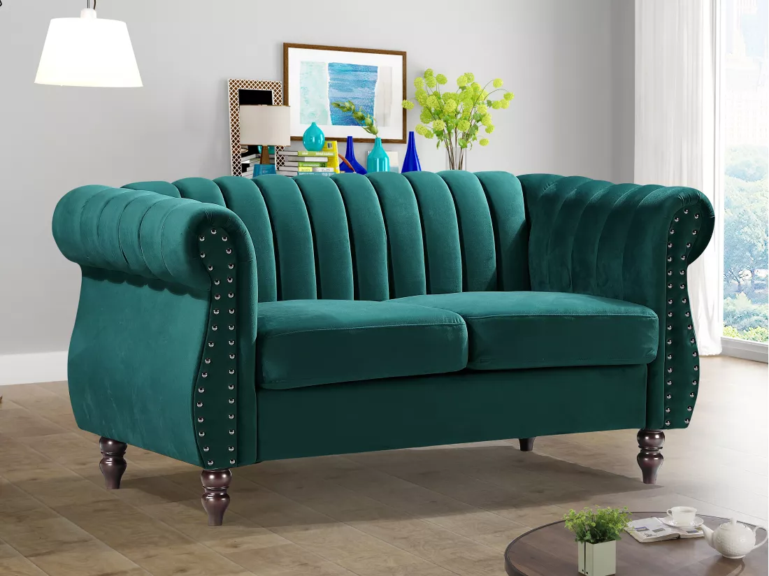 Canapé chesterfield 2 places en velours vert émeraude TRUMBO