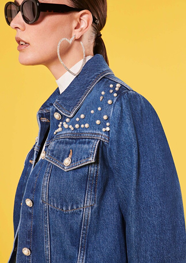 Veste Vickybleue en denim brodée
