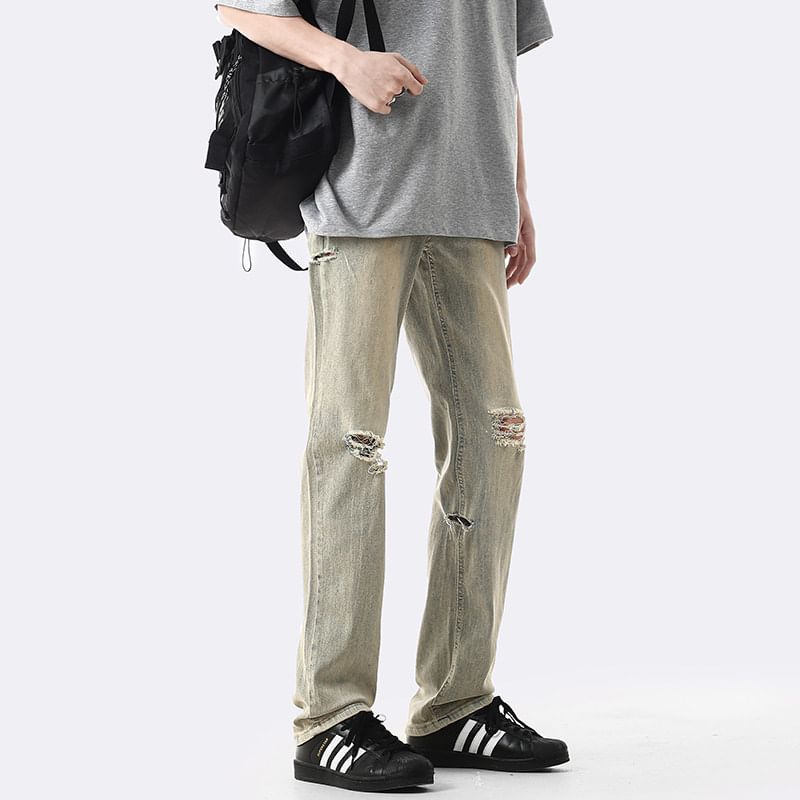 Breeson - Mid Rise Washed Distressed Loose Fit Jeans