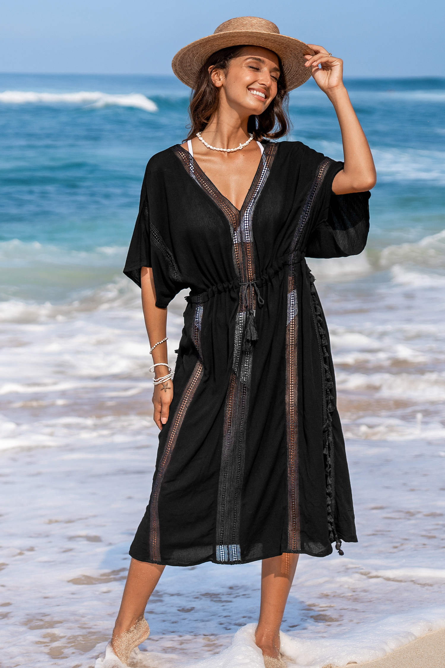 Robe cover up à glands noire