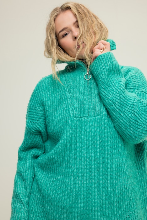 Troyer, Pullover, oversized, Rippstrick, Troyerkragen