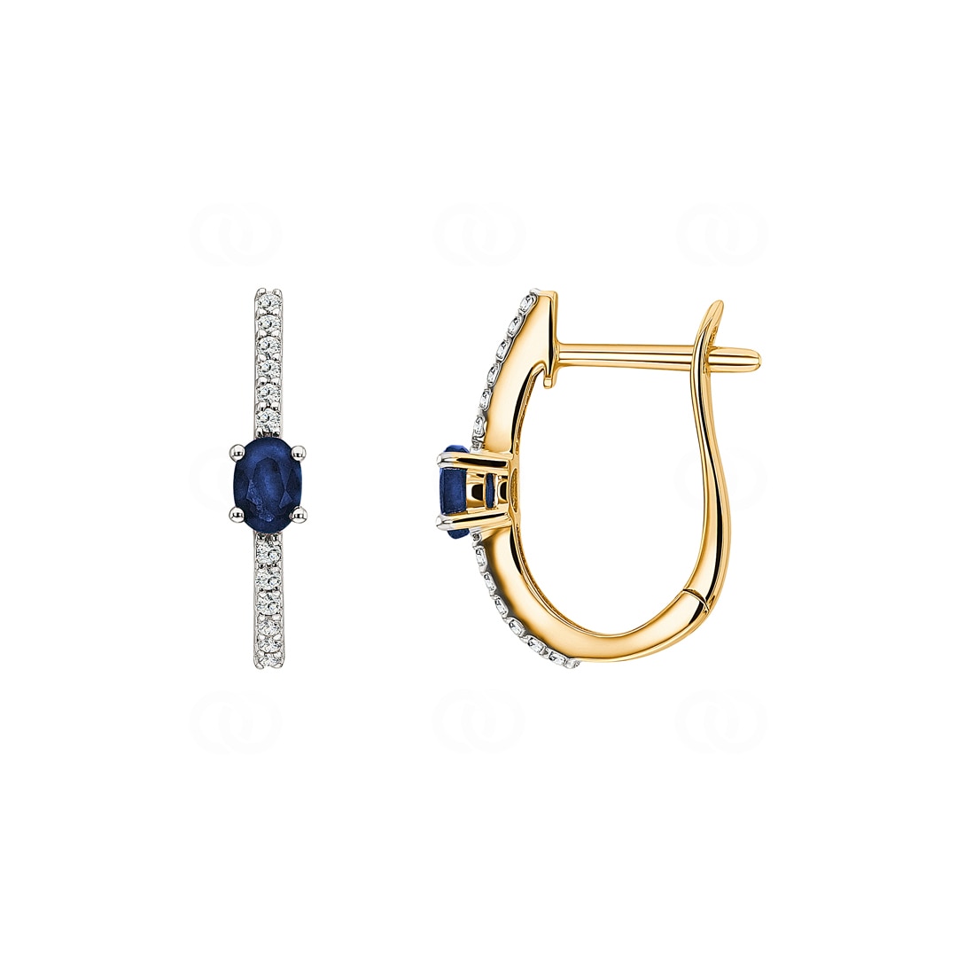 Kreolen 750/18 K Gelbgold mit Saphir oval & Diamanten 0.12 ct H/si