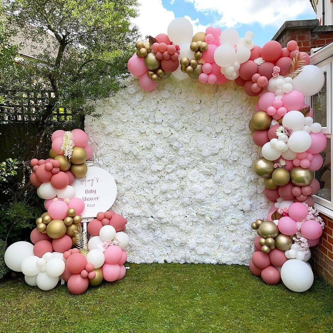 (45x65cm) Kunstblumen Wand Party Deko Rosen Photo Booth Blumenwand - Weiss