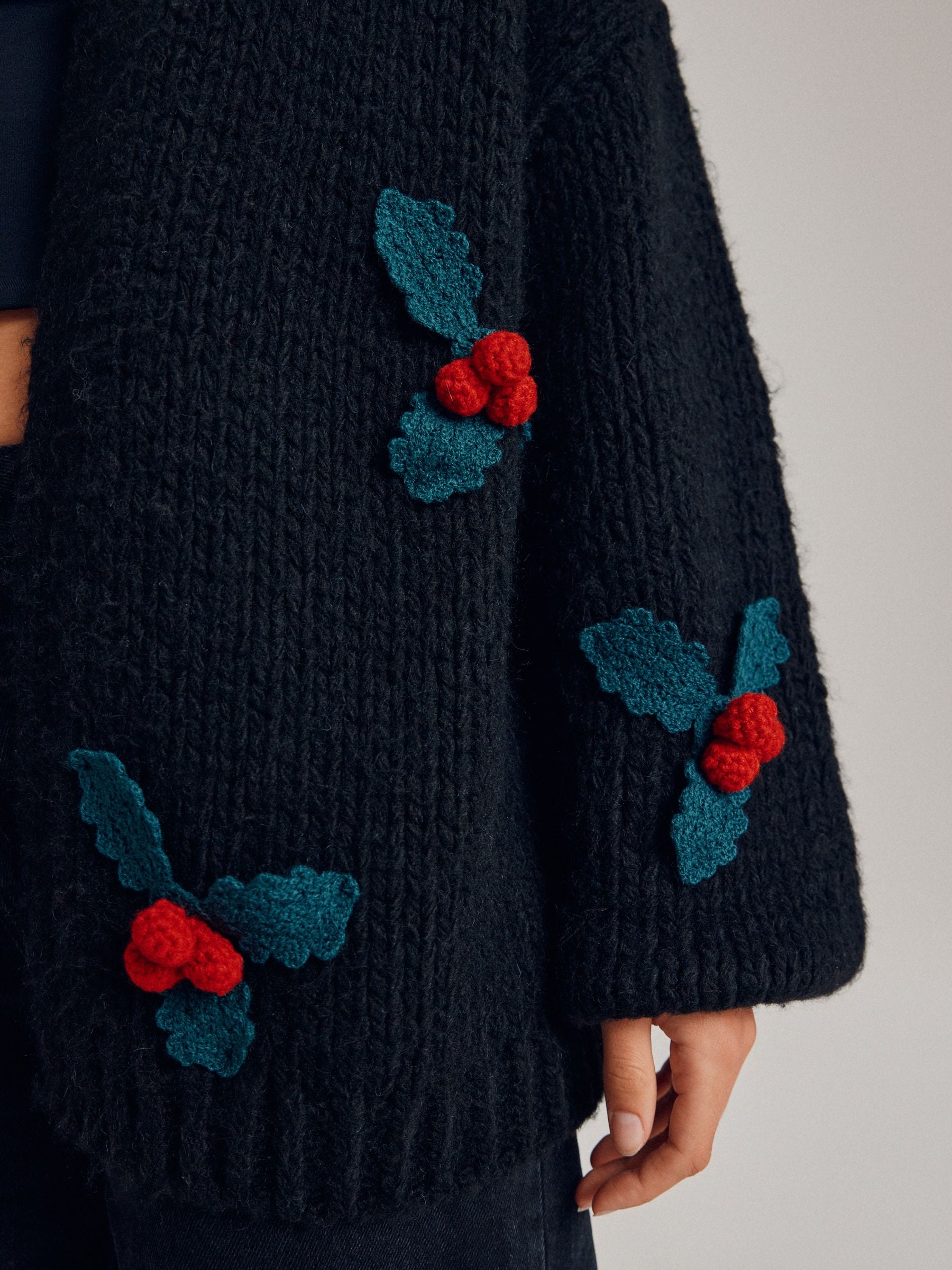 Zwart 3D Holly Chunky - Kerstmis vest