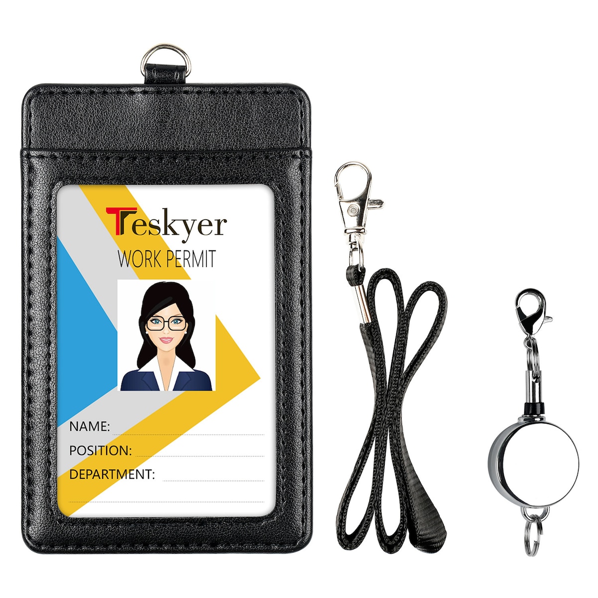 Kortholder Vertikal PU Leather Badge Holder Sort