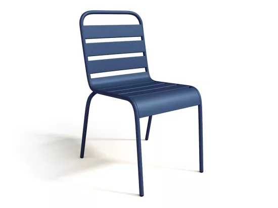 Salle à manger de jardin en métal - une table L.160 cm et 4 chaises empilables - Bleu nuit - MIRMANDE de MYLIA