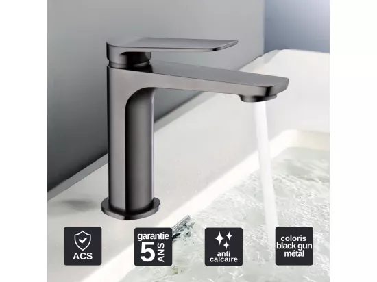 Robinet Mitigeur de Lavabo anti-calcaire Bec Bas Black Gun Métal IMEX NAPOLES BDN047-1BGM