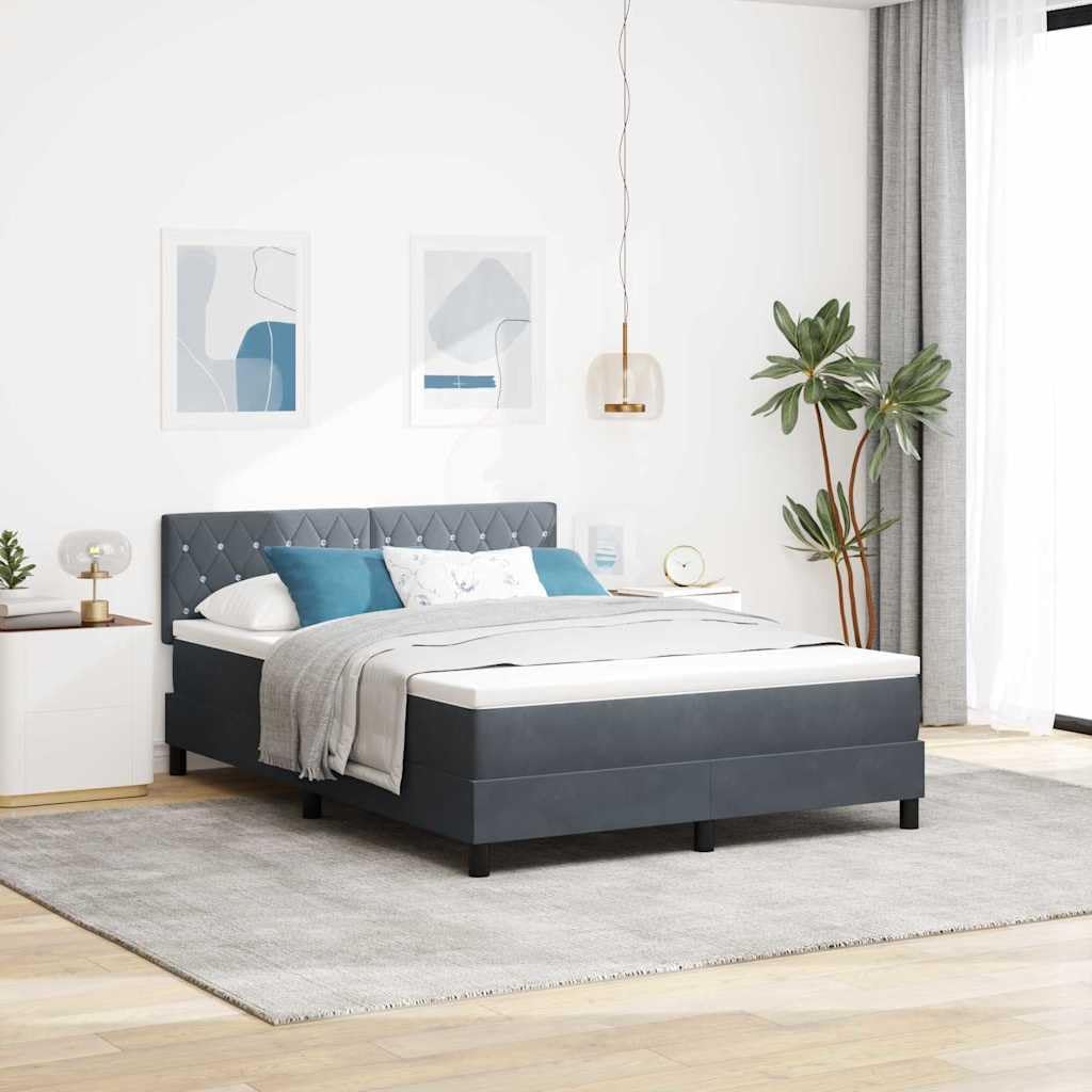 vidaXL Boxspringbett mit Matratze Dunkelgrau 140 x 200 cm Samt, Moderne Schlafzimmermöbel, stylisches Samt-Bett, strapazierfähige Schaum-Matratze, anpassbar für erholsamen Schlaf