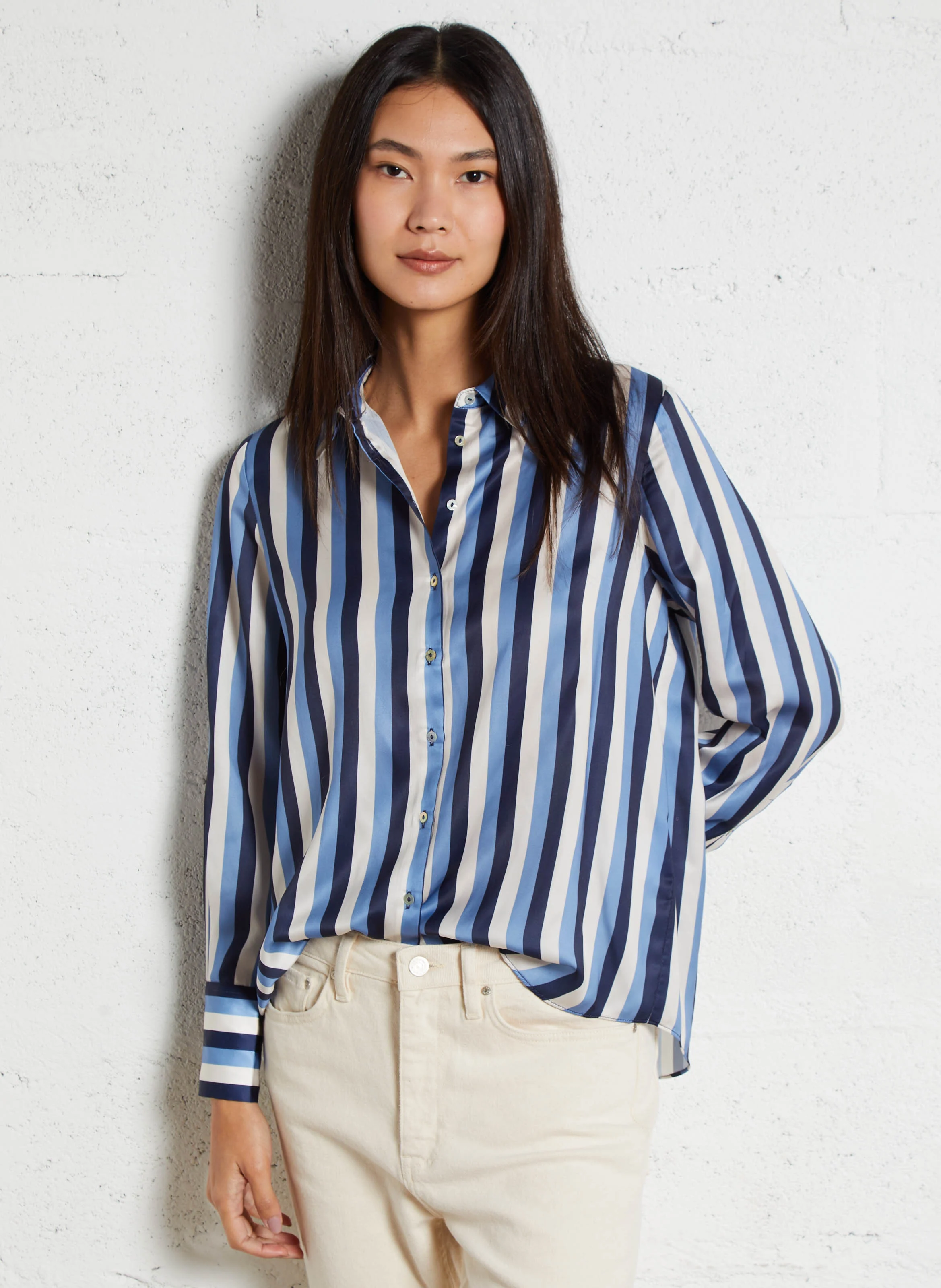 CAGOURA - Chemise col classique à rayures | Bleu