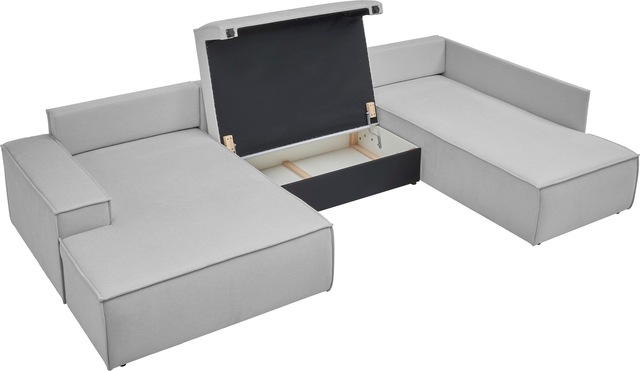 GOODproduct Wohnlandschaft »FINNLEY, U-Form XXL 329 cm, Schlafsofa, Schlaffunktion m. Bettkasten« verfügbar in den Stoffqualitäten Bouclé, Struktur fein und Mega Cord