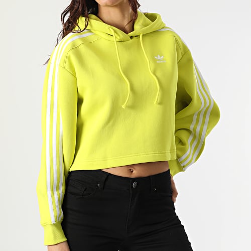 Sweat Capuche Femme Crop A Bandes HC7532 Vert Fluo
