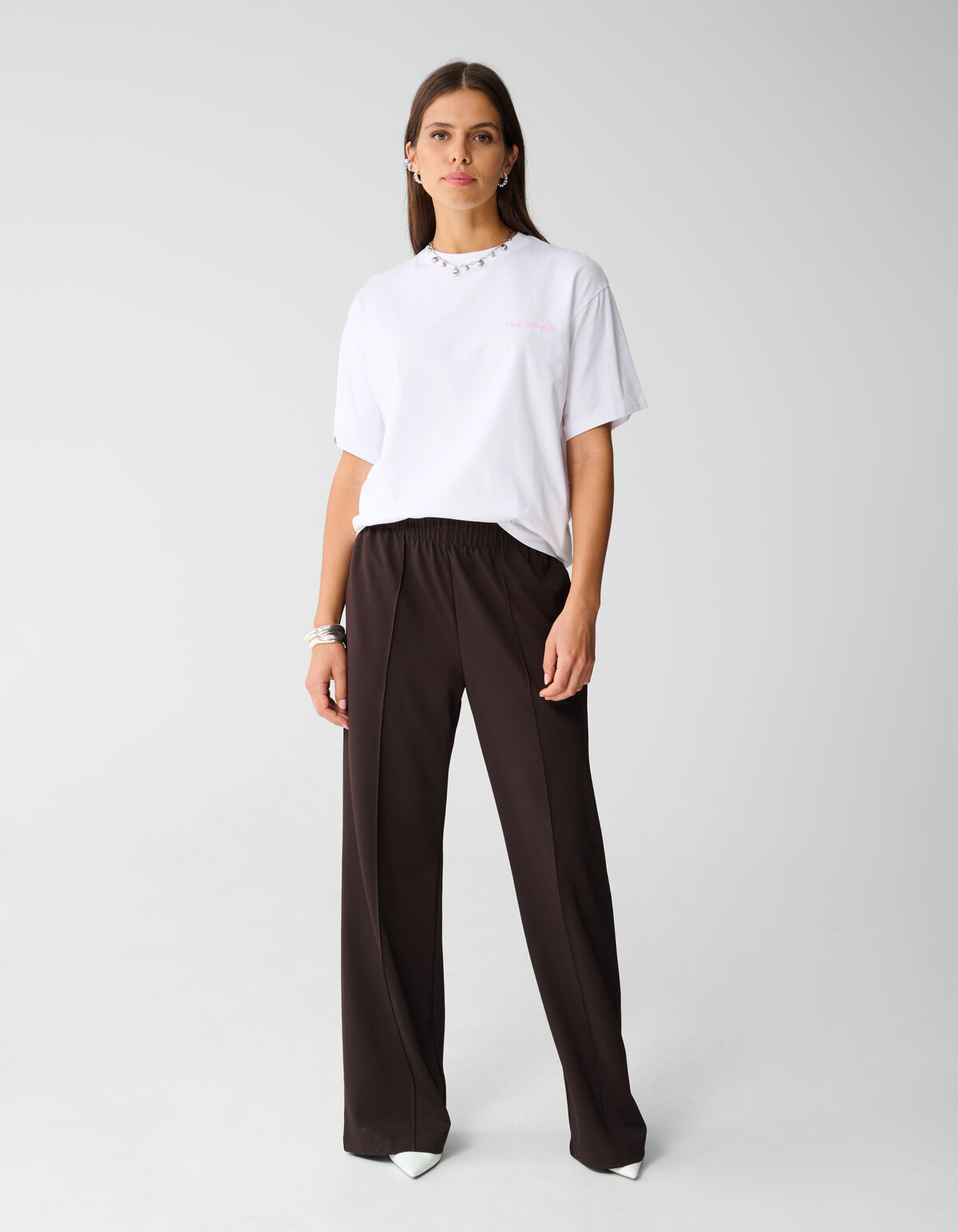 Basis Wide Leg Broek Donkerbruin