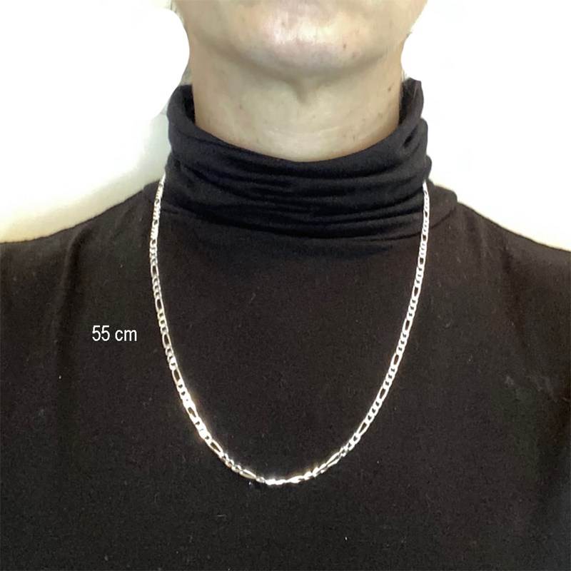 Chaine maillon de cheval argent massif 55 cm, 1 grand maillon-3 petits maillons