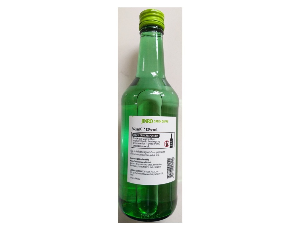BEBIDA SOJU JINRO UVA VERDE 13% VOL 350ML