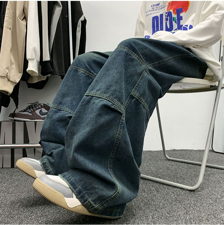 Whyessa - Mid Rise Washed Wide Leg Jeans