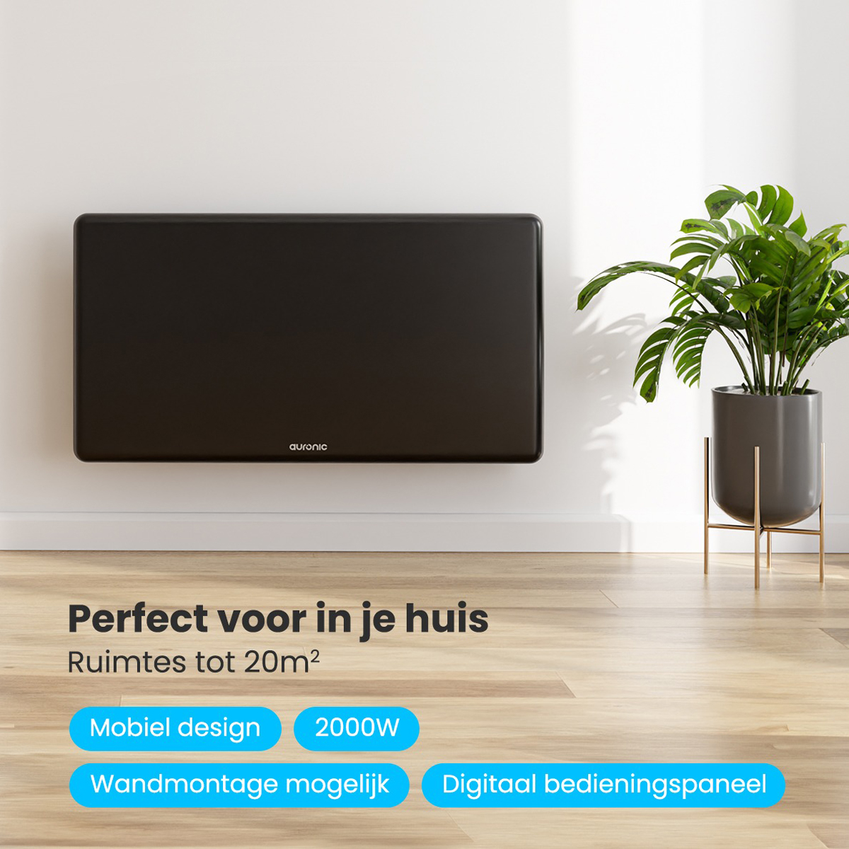 Auronic 2000 watt metalen paneelverwarming - Black