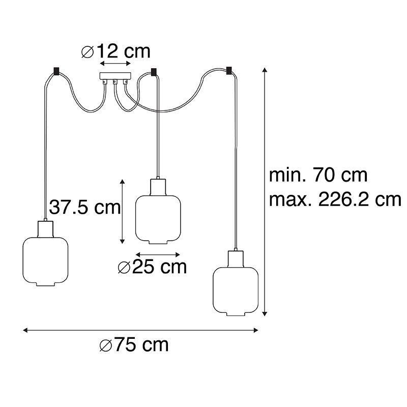Design hanglamp zwart met amber glas 3-lichts 226 cm - Qara