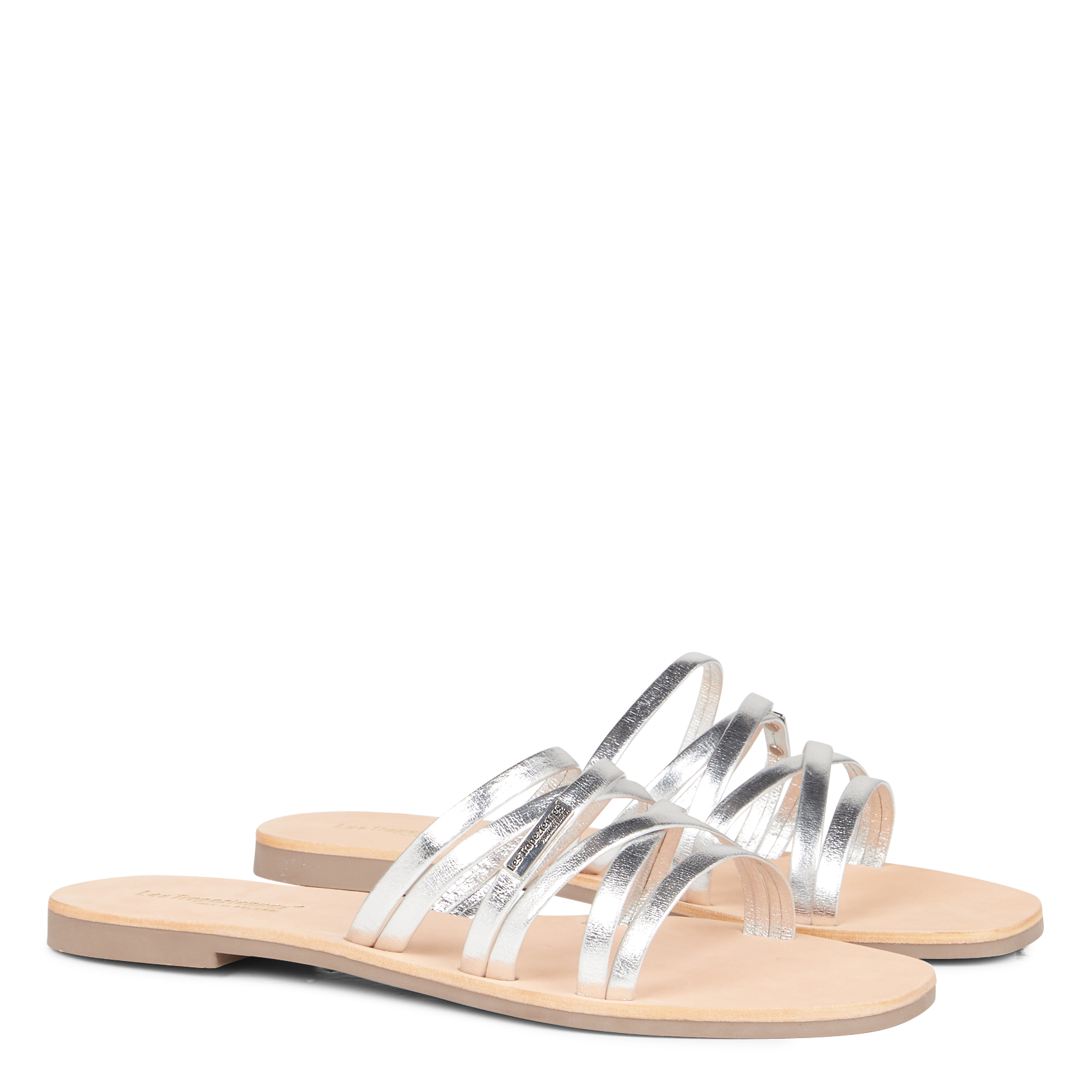 DILOU - Sandales plates métallisées en cuir | Blanc