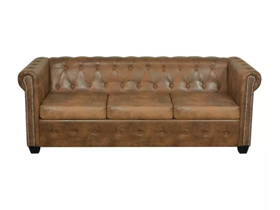 Canapé Chesterfield 3 places cuir artificiel marron