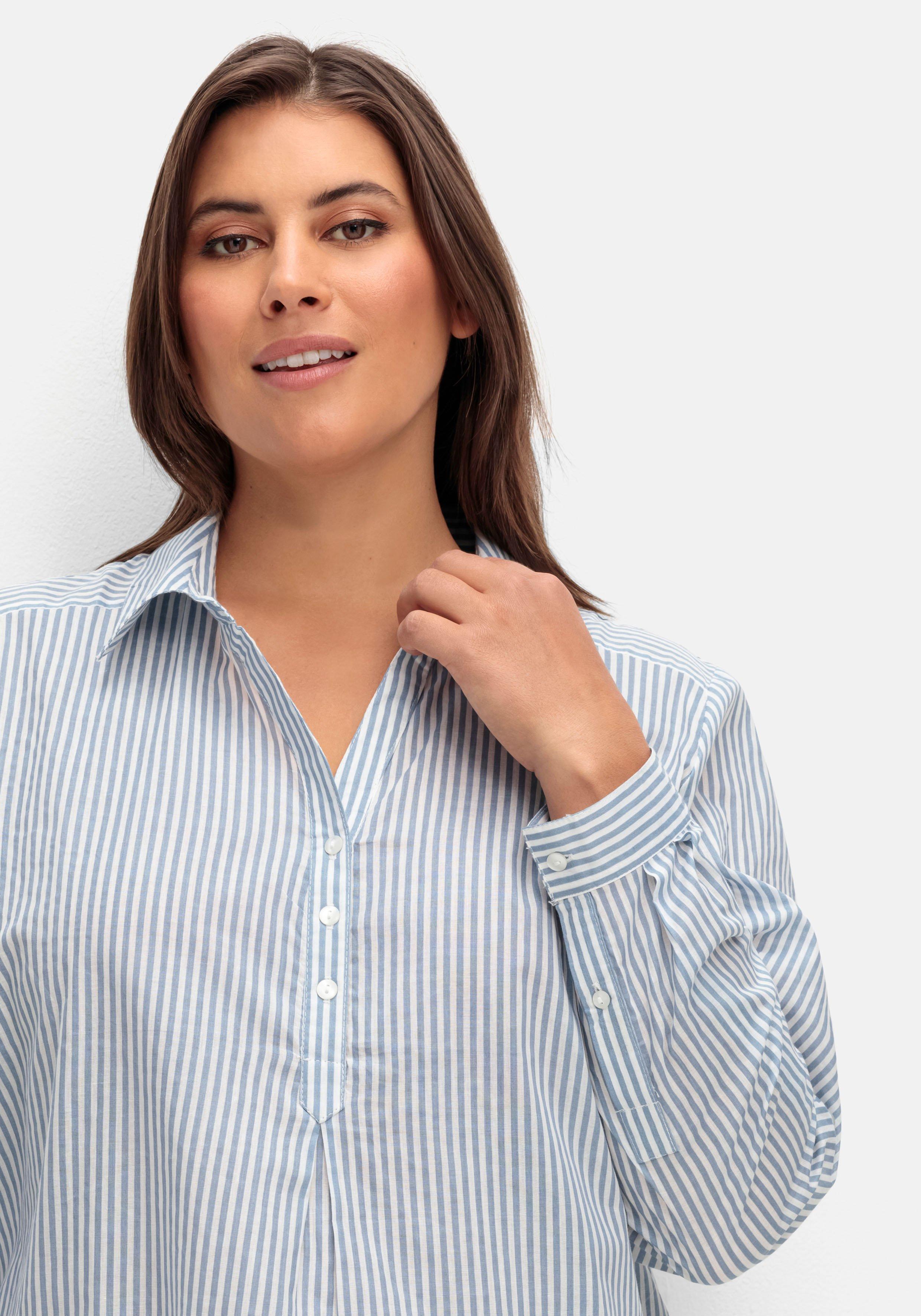 Hemdbluse mit Streifen und Krempelärmeln
