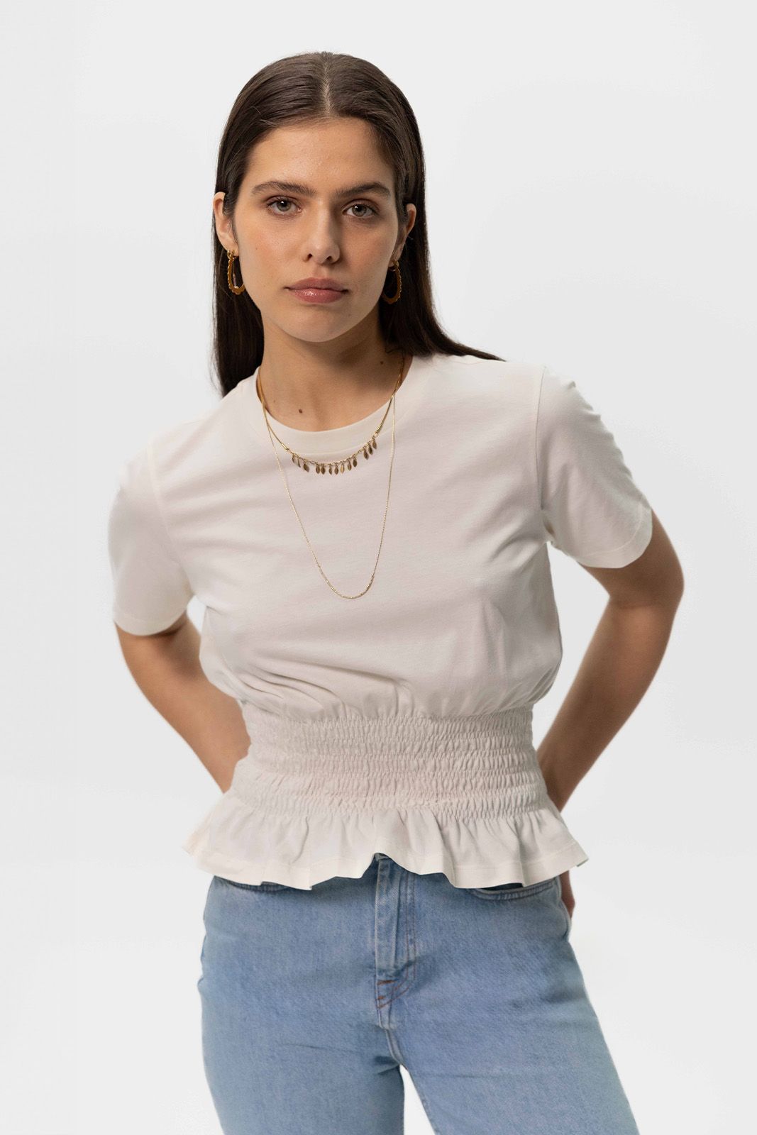 Wit T-shirt met smock details