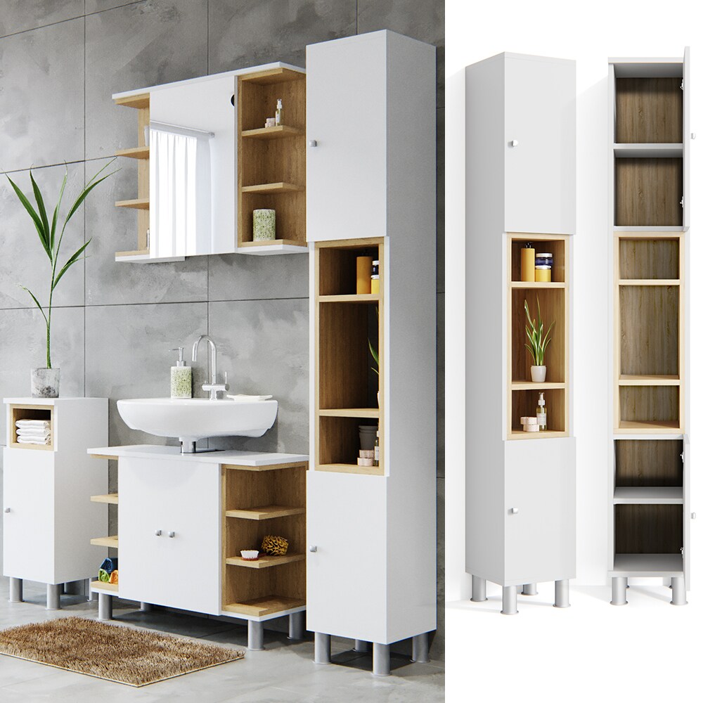 Vicco Badschrank Aquis Badezimmerschrank Hochschrank Bad Schrank EicheWeiß