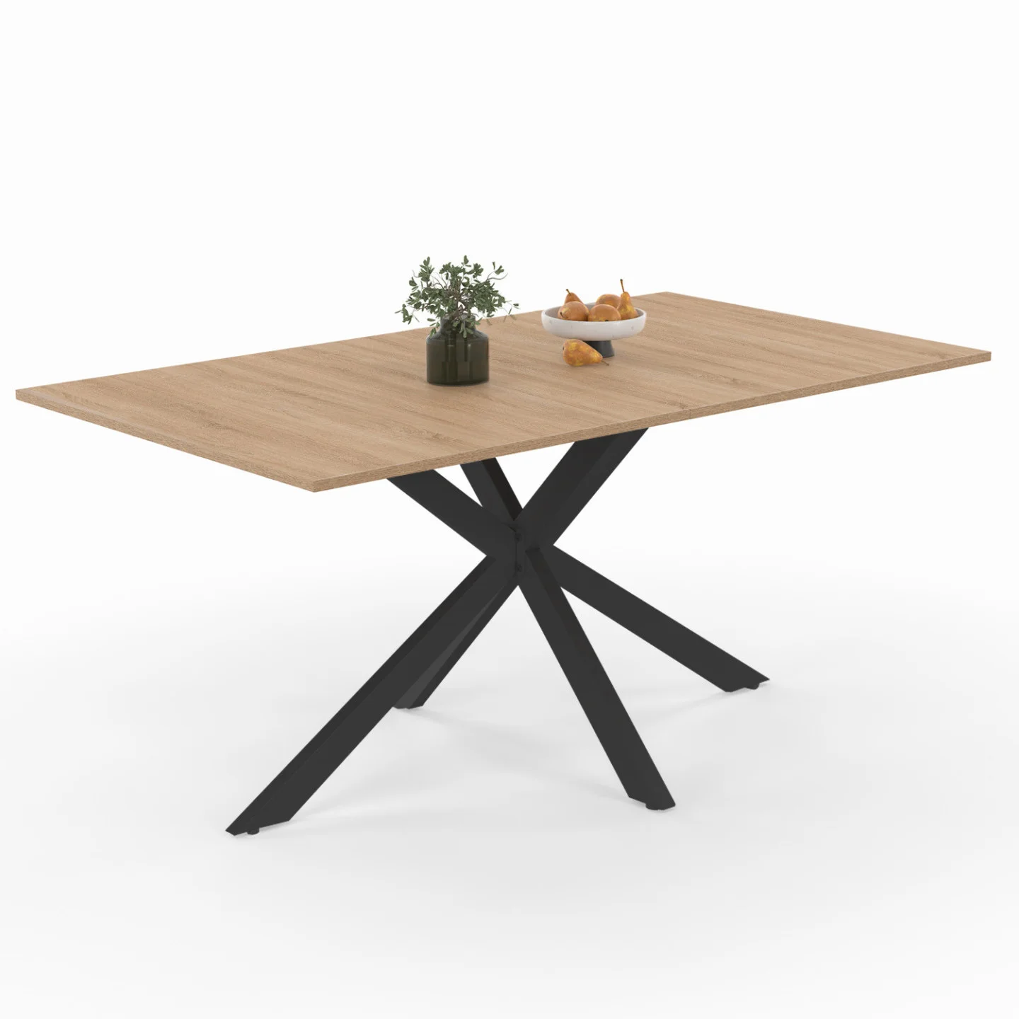 Table à manger extensible rectangle ALIX 6-10 personnes bois et noir 160-200 cm