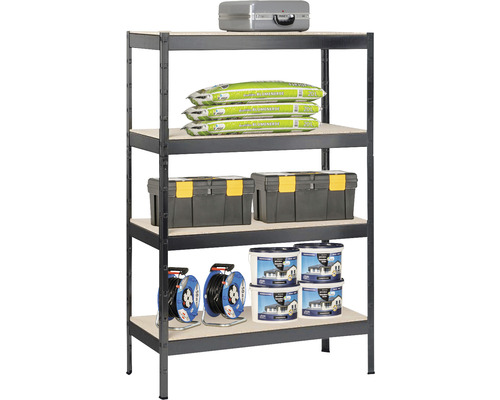Robuuste stellingkast Schulte, zwarte structuurlak, 180x100x35 cm, 4 houten legplanken, draagvermogen 360 kg