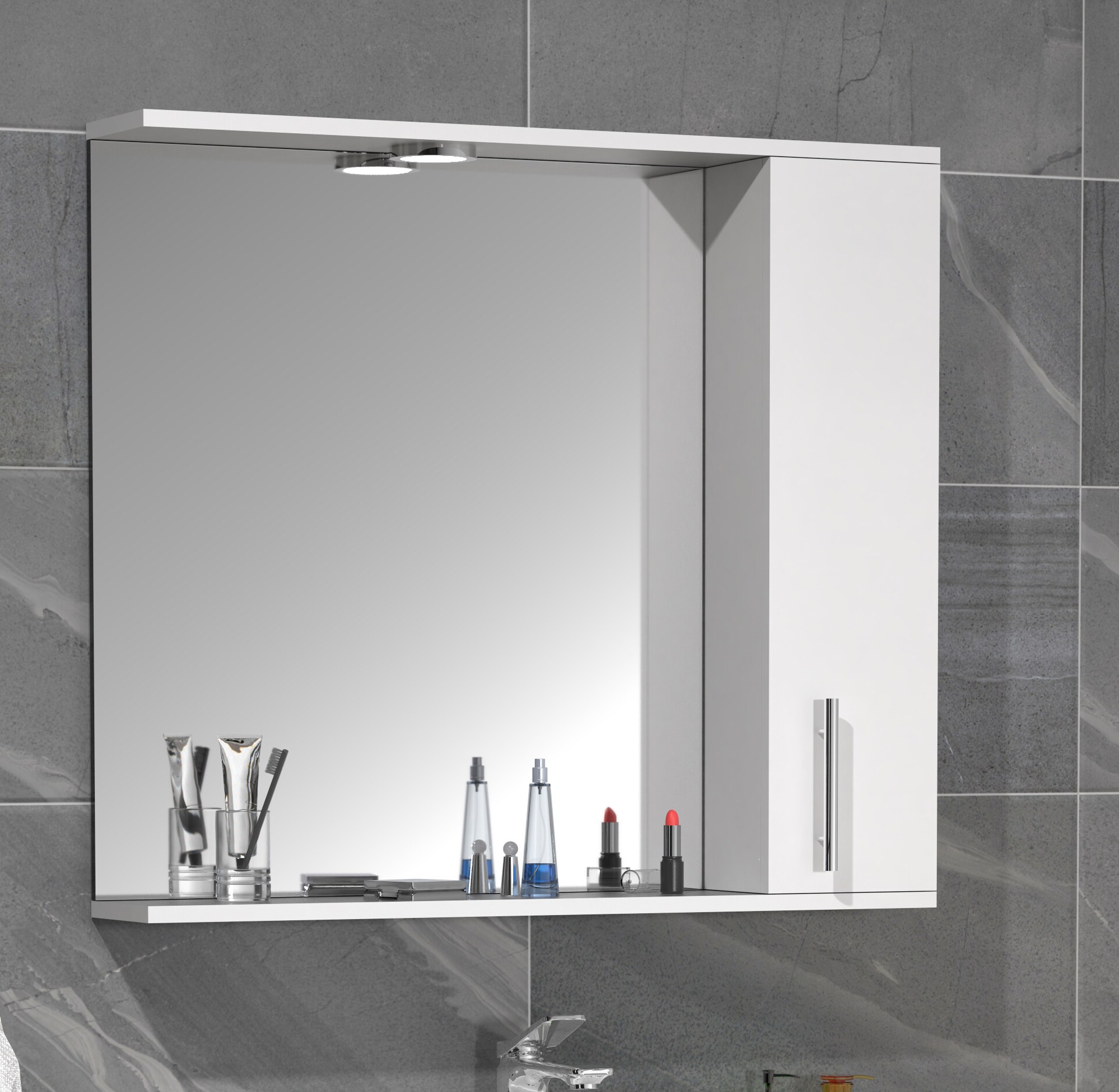 VCM Badspiegel Wandspiegel 75 cm Hängespiegel Spiegelschrank Badezimmer Drehtür Beleuchtung Lisalo XL