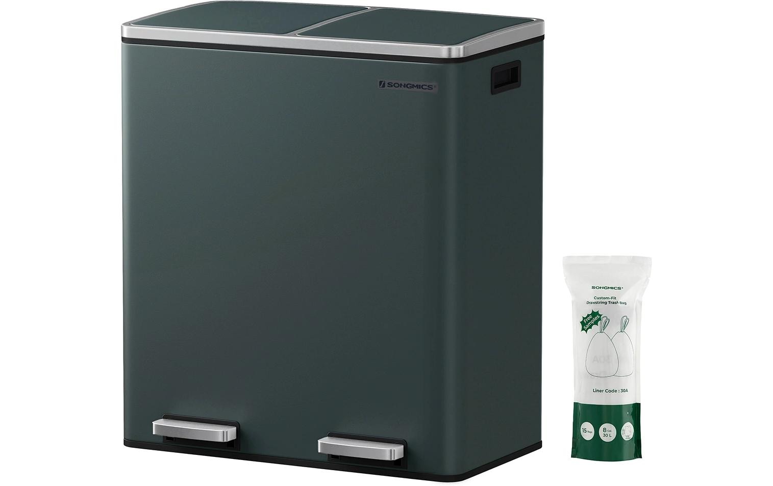 Abfalleimer 60 l, Grau<br>Treteimer mit zwei Fächern