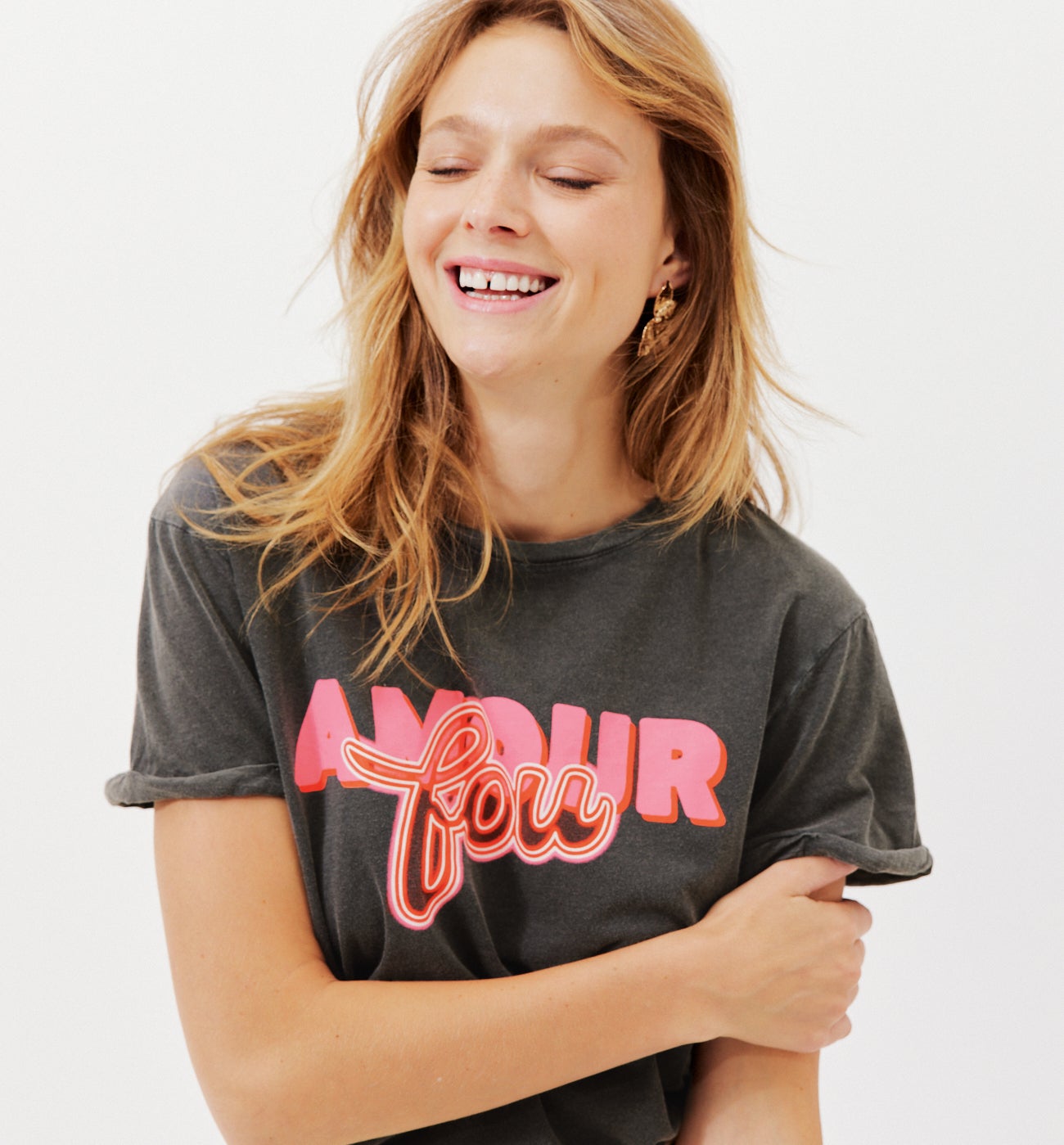 T-shirt à message Femme - Imprimé gris