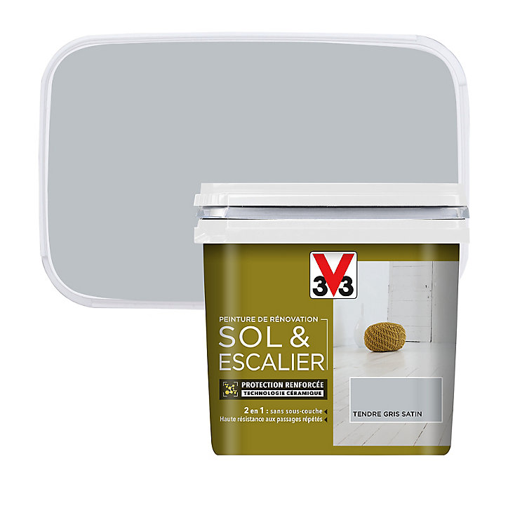 Peinture de rénovation sol et escalier V33 tendre gris satin 0,75L