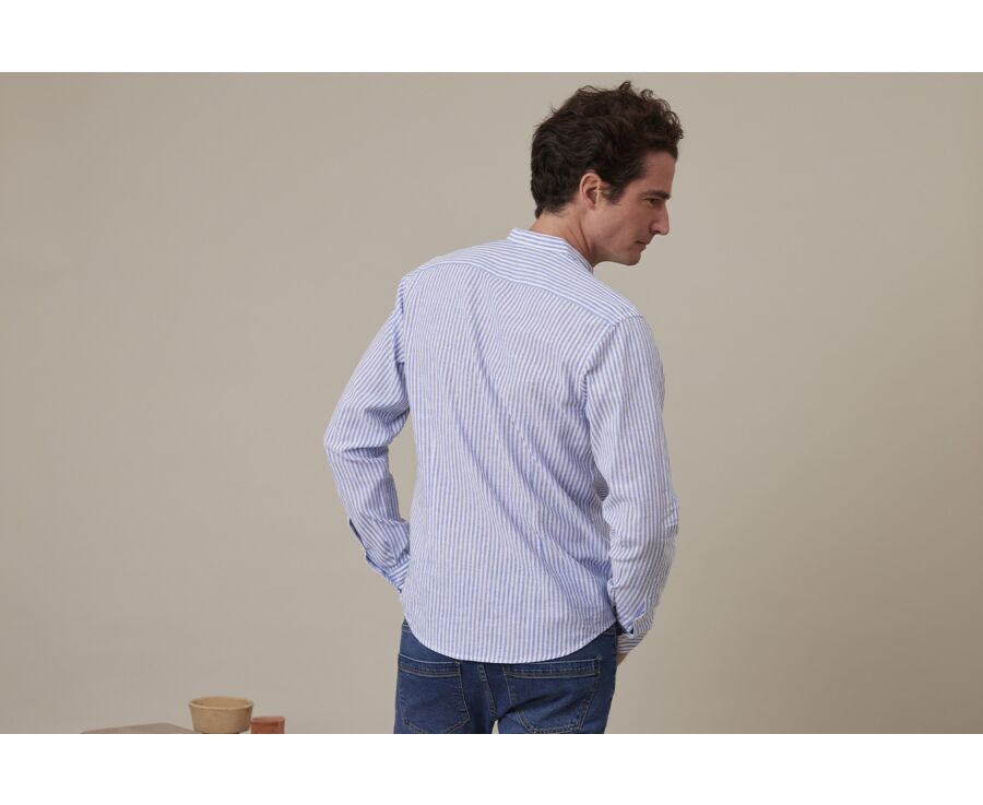 Chemise coton lin Bleu Océan et Blanc - ELIBERT