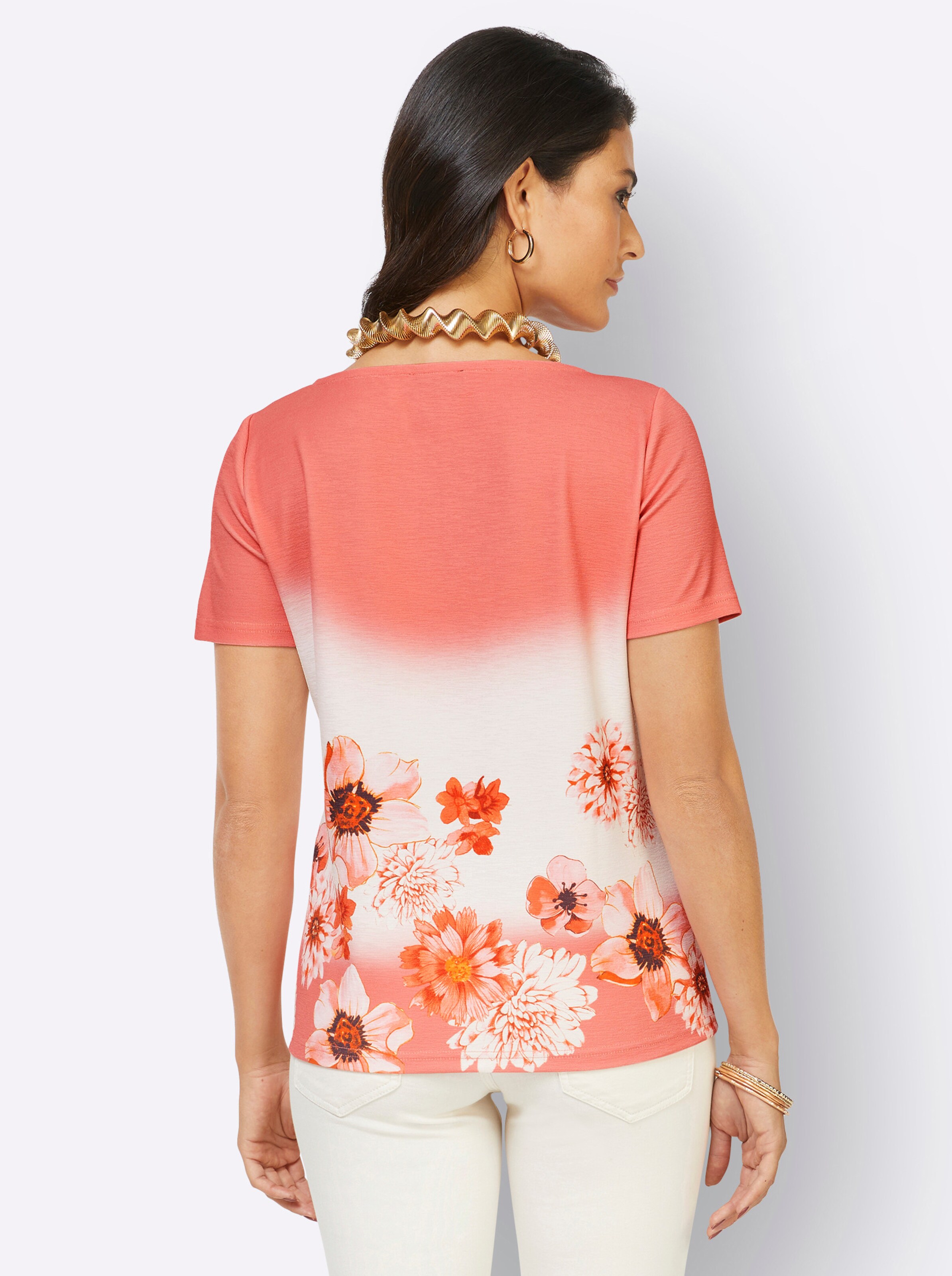 Shirt in ecru-koralle-bedruckt