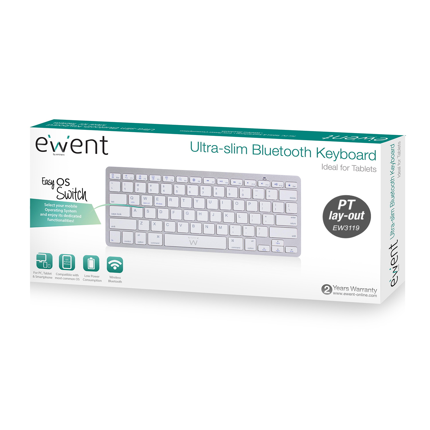 TECLADO S/FIOS EWENT EW3119 BLUETOOTH PT